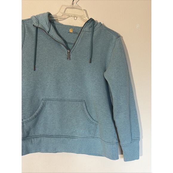 Carhartt Blue 1/4 Zip Hooded Sweatshirt Pullover Hoodie Youth Girl Large 12-14 - Picture 4 of 15